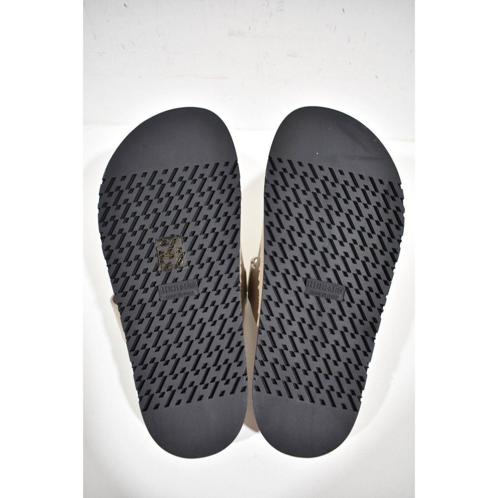 Hermes Hermes Chypre Sandal Beige Mastic Leather Black Logo Size US 12 / IT 42 - 12 Thumbnail