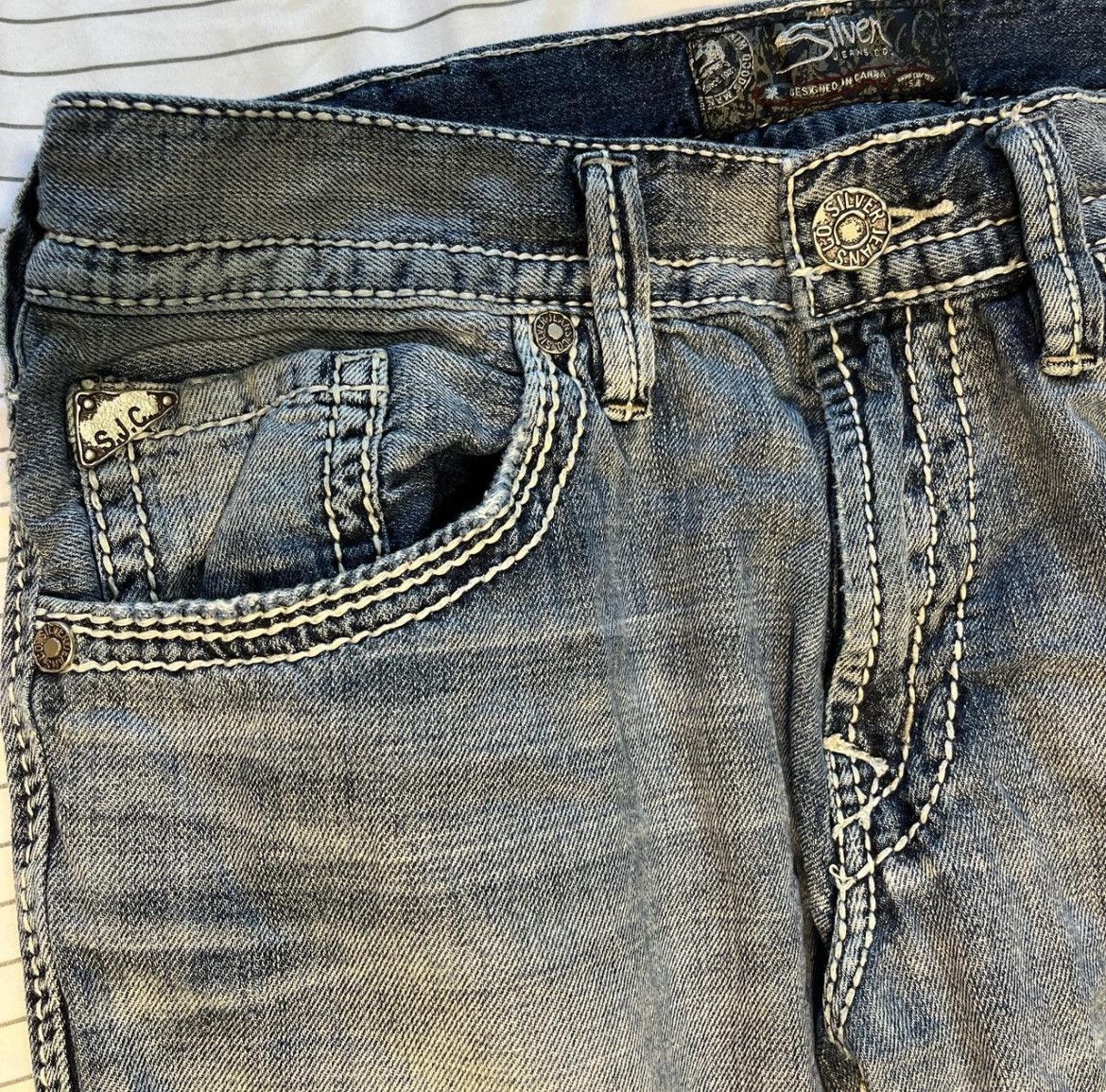 Vintage 33x29 Silver Baggy Blue Jeans Size US 33 - 4 Thumbnail