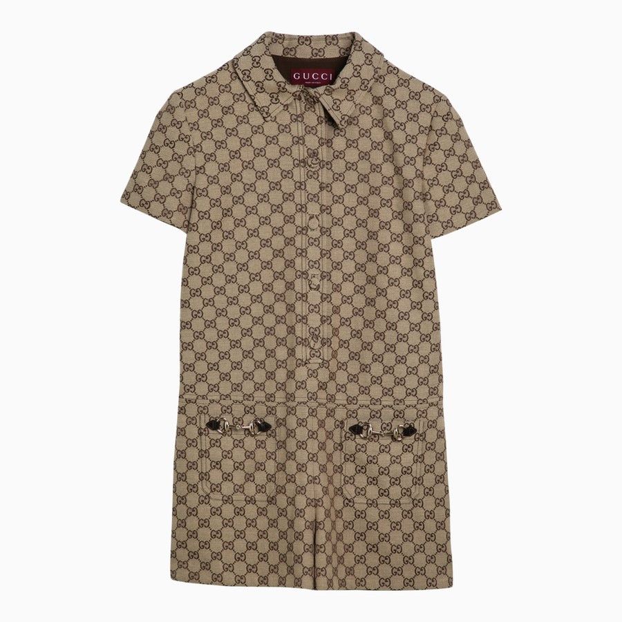Gucci o1d2blof0824 Short Jumpsuit in Brown & Beige Size 27" / US 4 / IT 40 - 1 Thumbnail