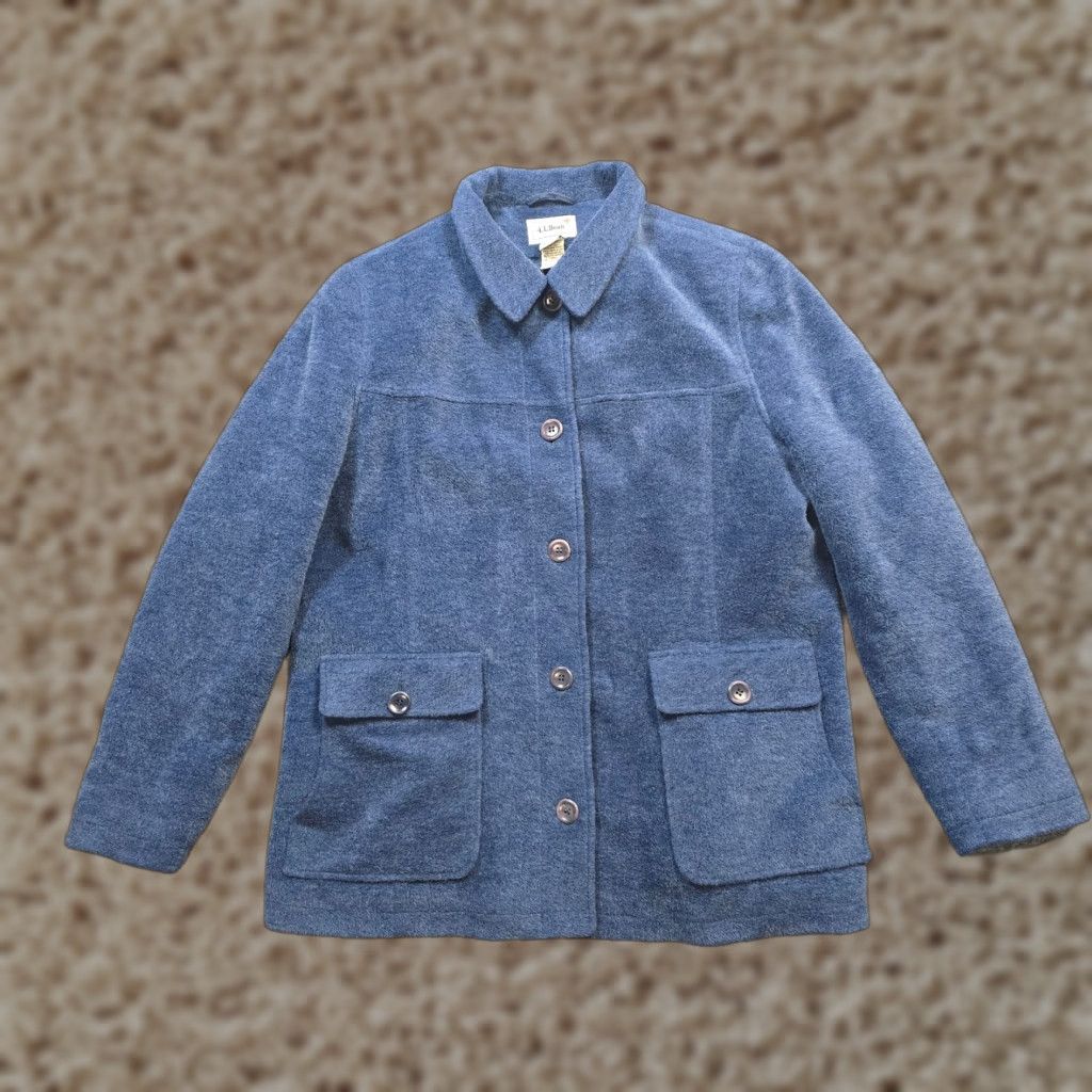 Vintage **LL Bean Womens Large Blue Wool Blend Button Jacket** User: LL Bean Womens Large Blue Wool Blend Chenille Button Jacket Size L / US 10 / IT 46 - 1 Thumbnail