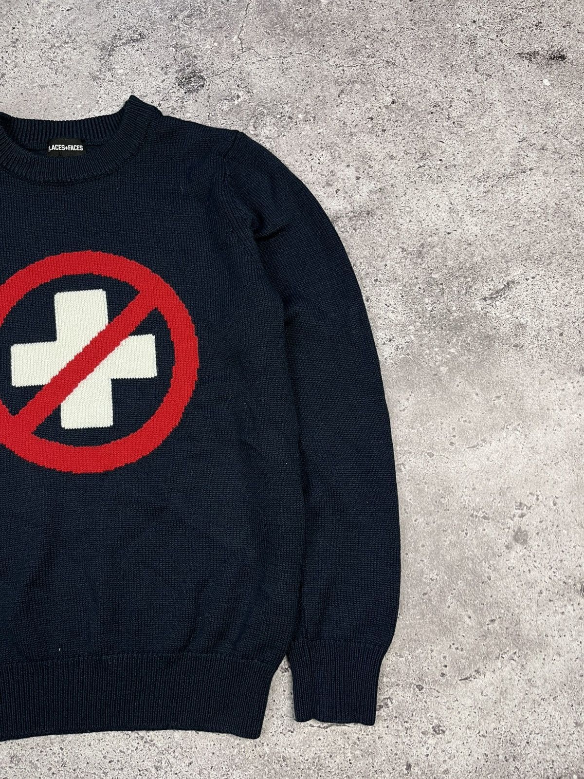 Places + Faces PLACES+FACES CAUTION KNITTED SWEATER NAVY SIZE S MENS Size US S / EU 44-46 / 1 - 3 Thumbnail