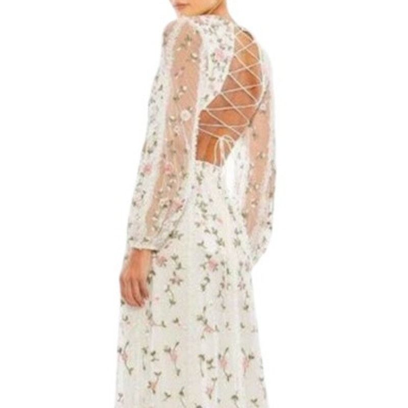 Other Mac Duggal NEW Size 0 70159 Ivory Floral Lace-Up Back Dress Size XS / US 0-2 / IT 36-38 - 4 Thumbnail