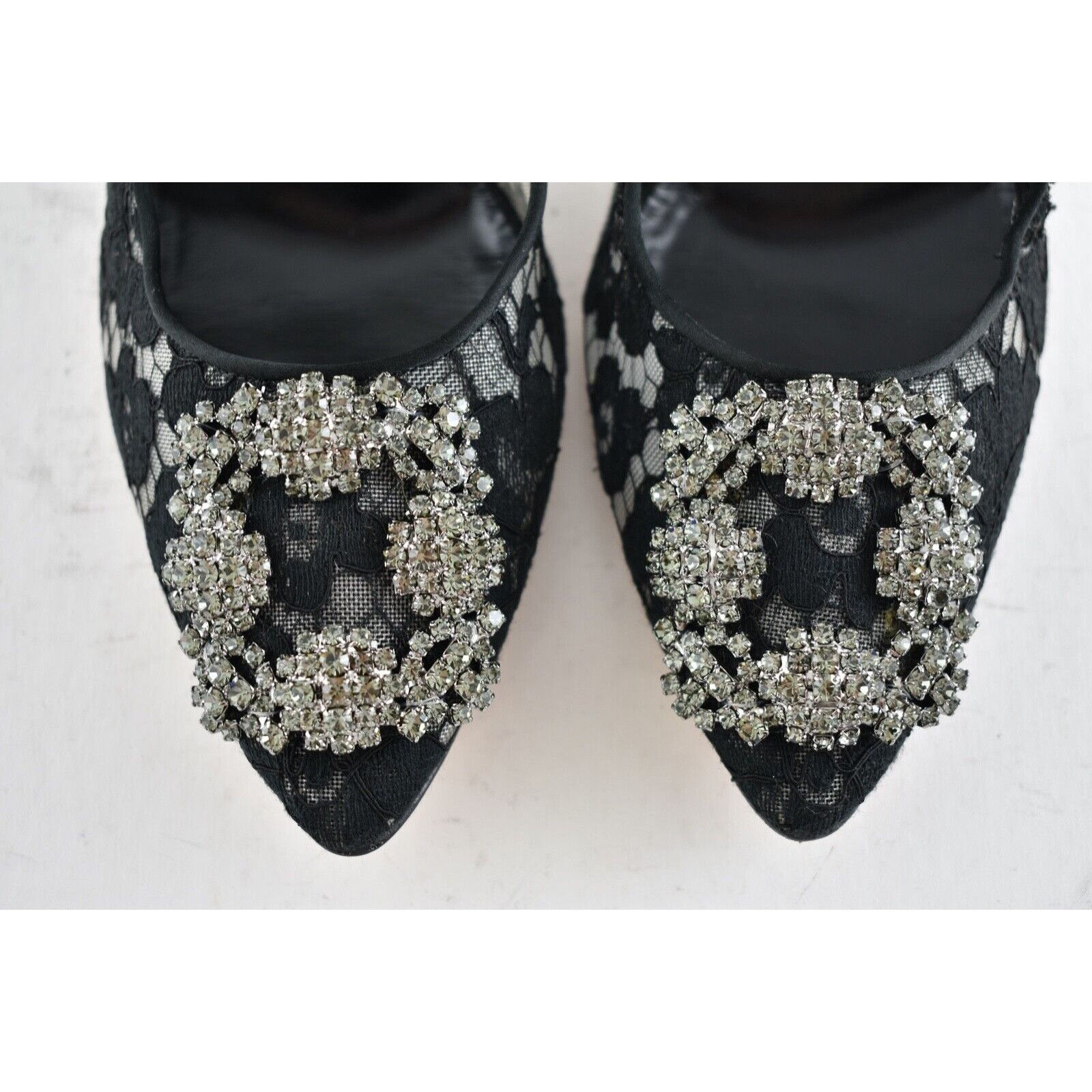 Manolo Blahnik Hangisila Hangisi 105 Lace Crystal Buckle Heel Pump 39.5 Size US 9.5 / IT 39.5 - 8 Thumbnail