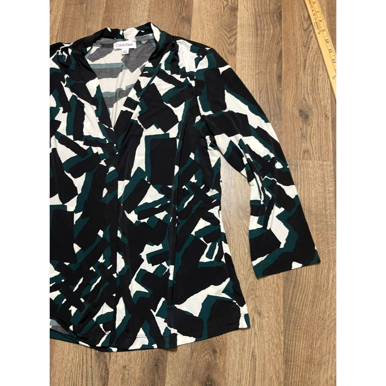 Calvin Klein Calvin Klein Collection Shirt Womens XL Button Up Black Green White Long Sleeve Casual Regular Modern Free Return Mens? Size XL / US 12-14 / IT 48-50 - 3 Thumbnail