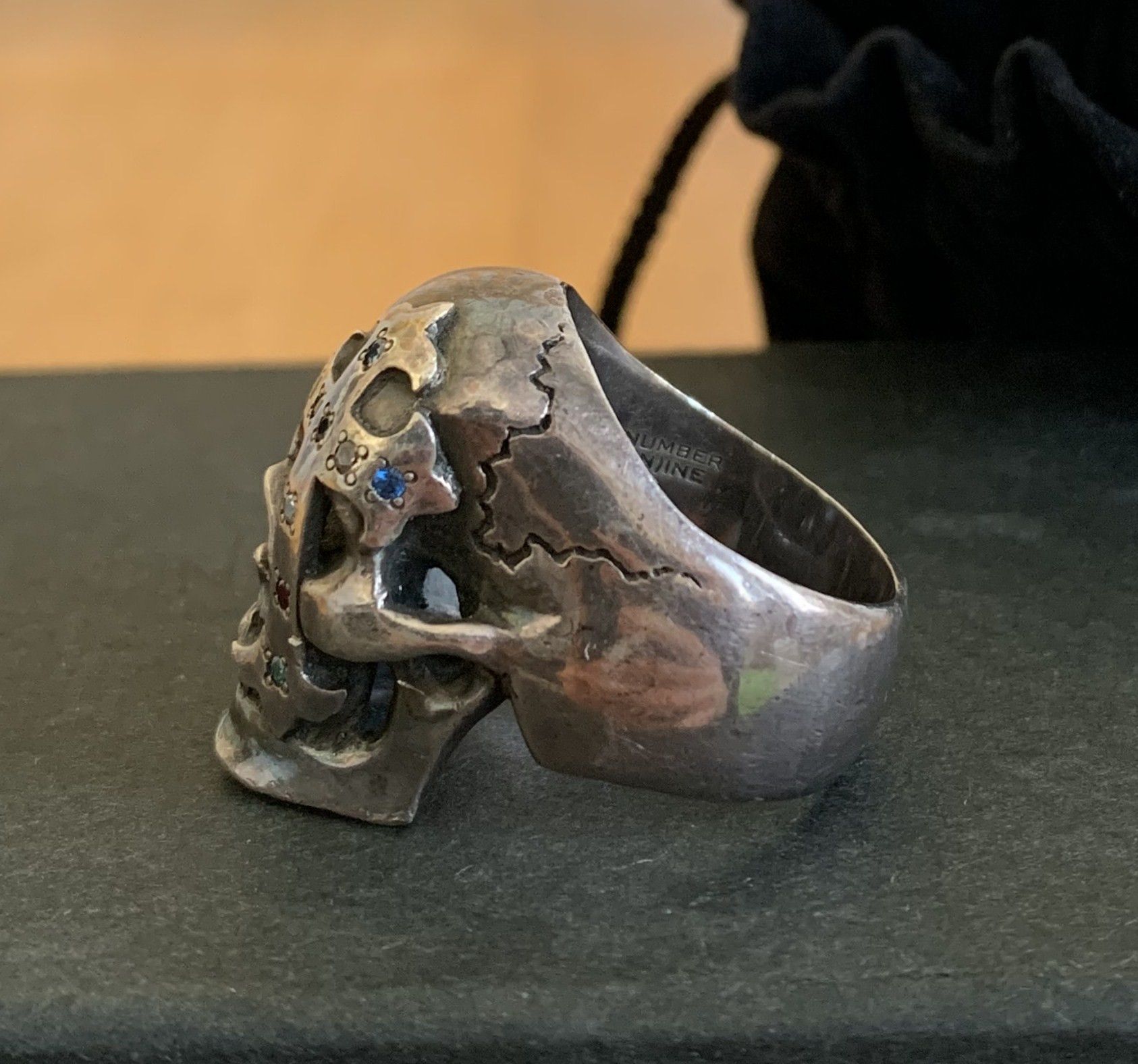 Number (N)ine SS05 "Nightcrawler" Bejeweled Silver Skull Ring w/ box Size ONE SIZE - 4 Thumbnail