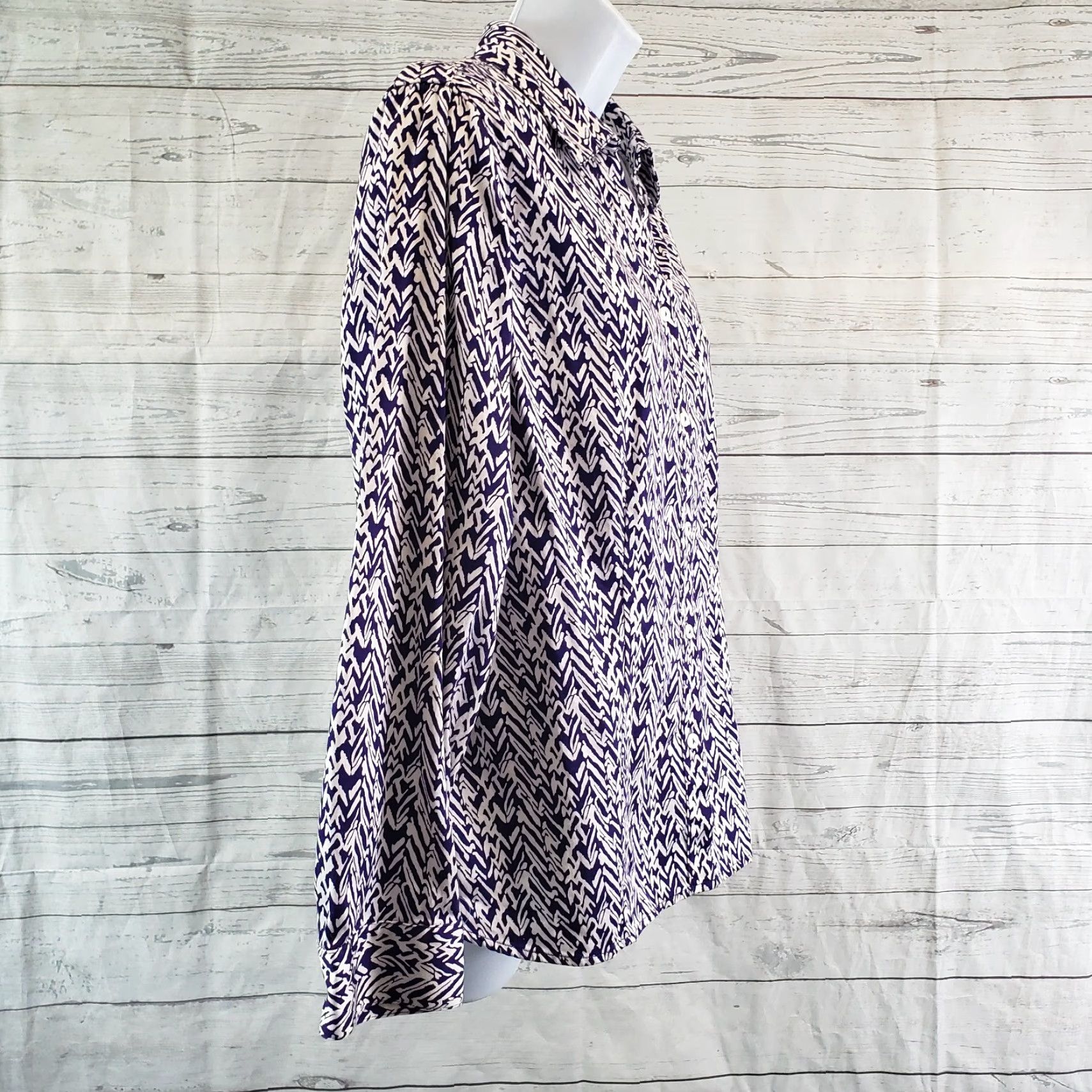 Vintage Chicos Womens Button Front Shirt Sz Large Purple White Long Sleeve Cotton Size L / US 10 / IT 46 - 3 Thumbnail