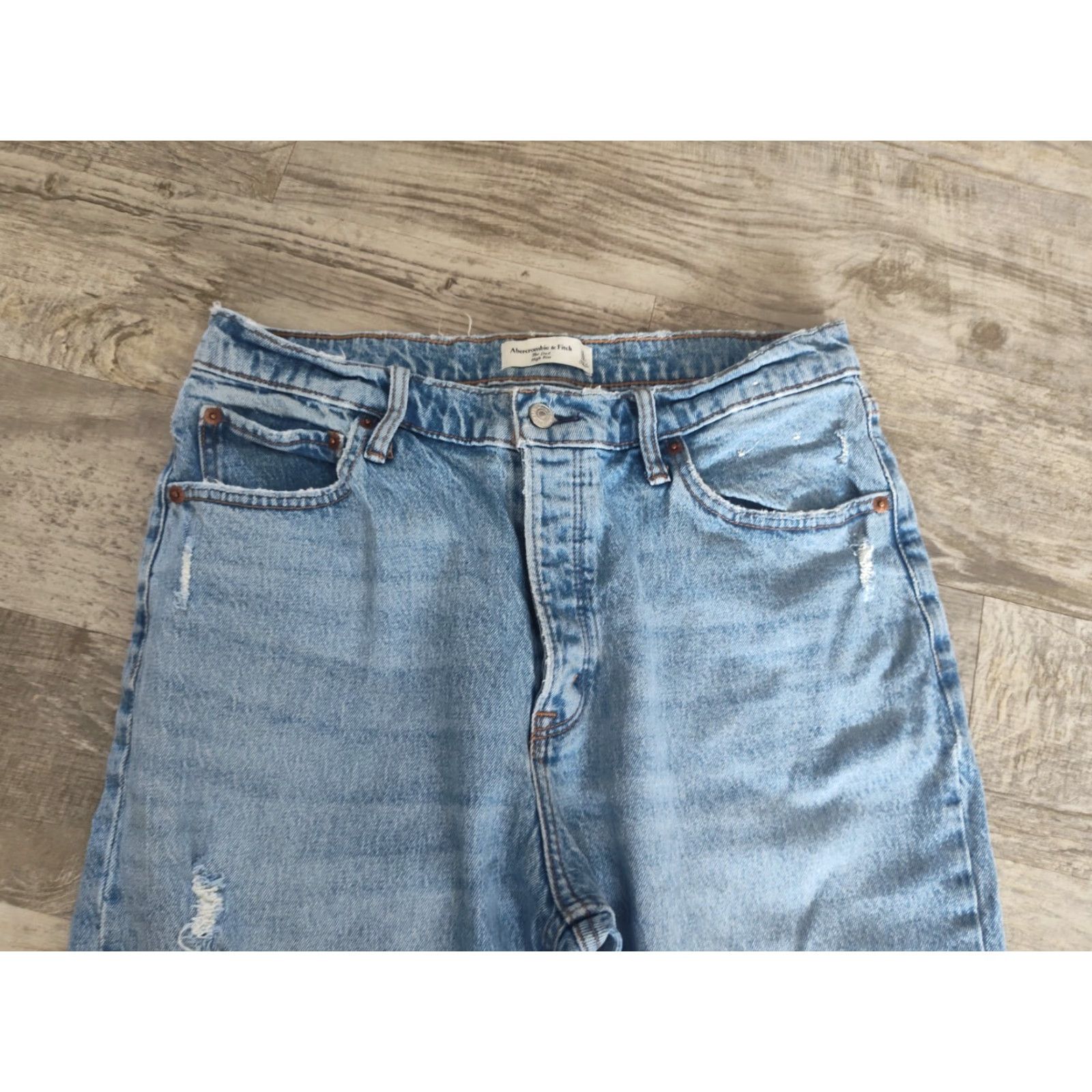 Abercrombie & Fitch VINTAGE Abercrombie & Fitch Women's Jeans 31/12 High Rise Straight Fit Distressed Blue 90s Retro Grunge Size 24" / US 00 / IT 34 - 5 Thumbnail