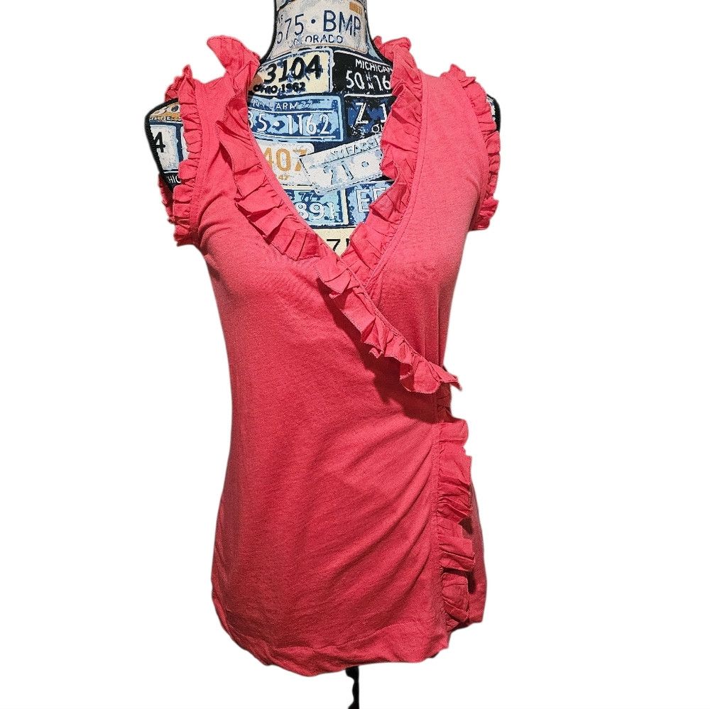 Mango MNG Mango Coral Red Cotton Frill Sleeveless Tank Wrap Top B Size XL / US 12-14 / IT 48-50 - 1 Thumbnail