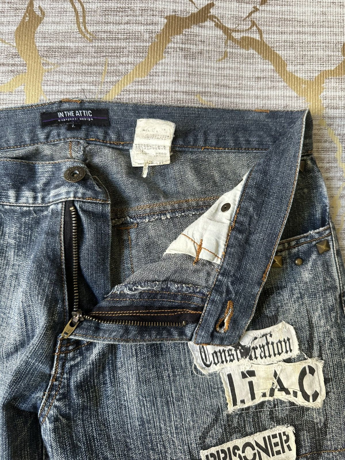 In The Attic FLARE In The Attic Sublimation Studded Poem Patchwork Denim Size US 31 - 17 Thumbnail