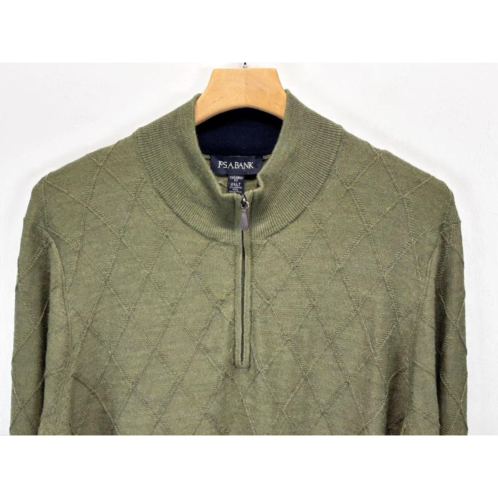 Jos. A. Bank VINTAGE Jos A. Bank Men's Sweater Pullover 1/4 Zip Big & Tall 2XLT Green Knit Classic Fit Fall Winter Size US XXL / EU 58 / 5 - 2 Thumbnail