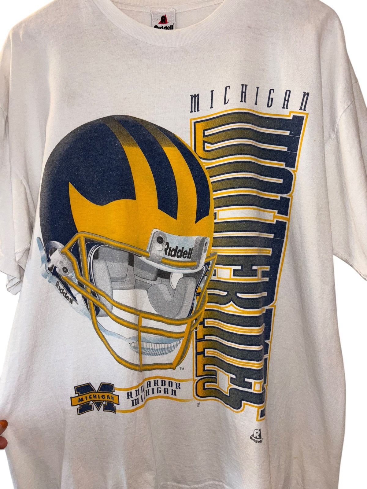 NCAA × Riddell Vintage 90s Michigan Wolverines Riddell Football T-Shirt Size US XL / EU 56 / 4 - 2 Thumbnail