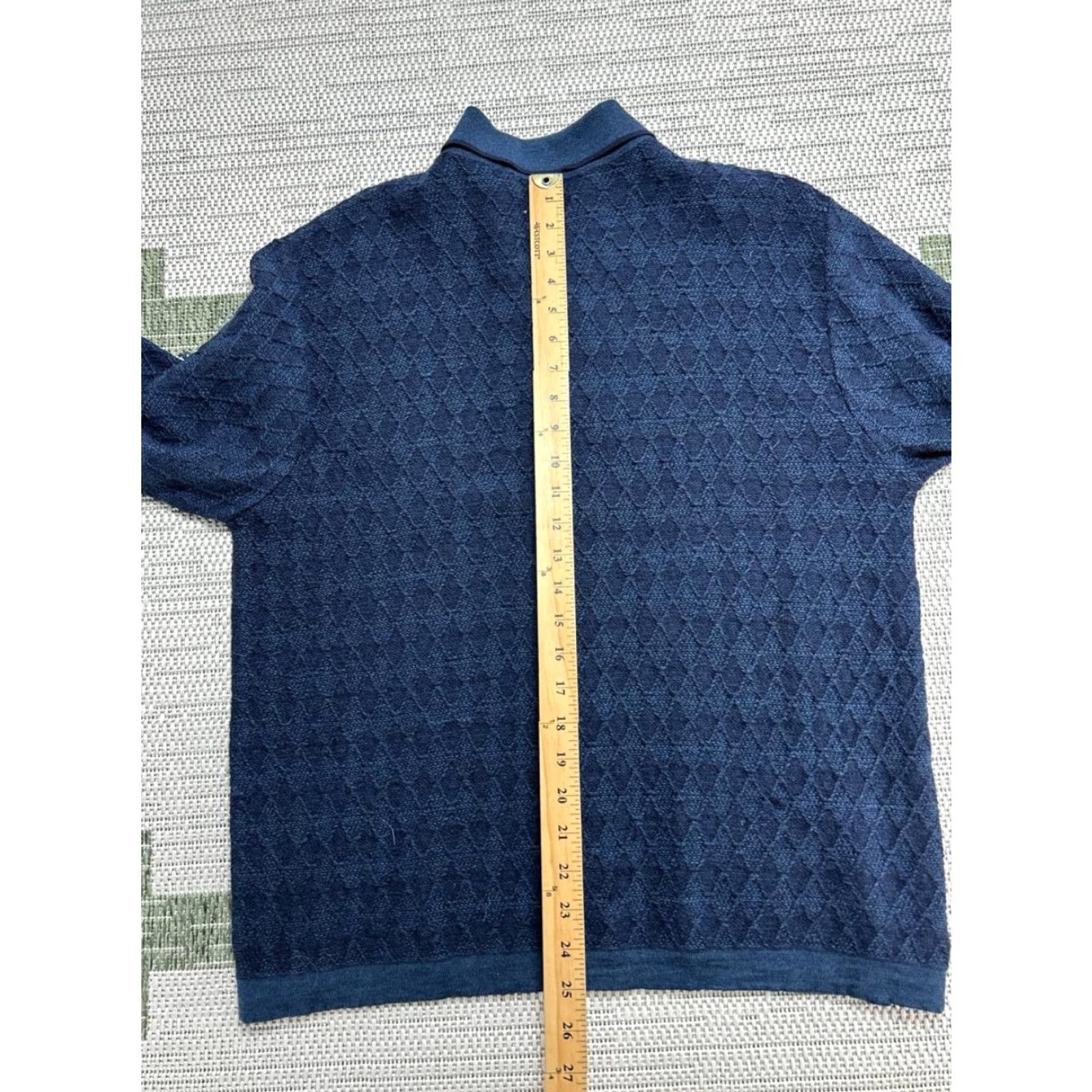Vintage Segreto Mens Polo Sweater Diamond Textured Knit Wool Blue M Adult Regular Size US M / EU 48-50 / 2 - 7 Thumbnail