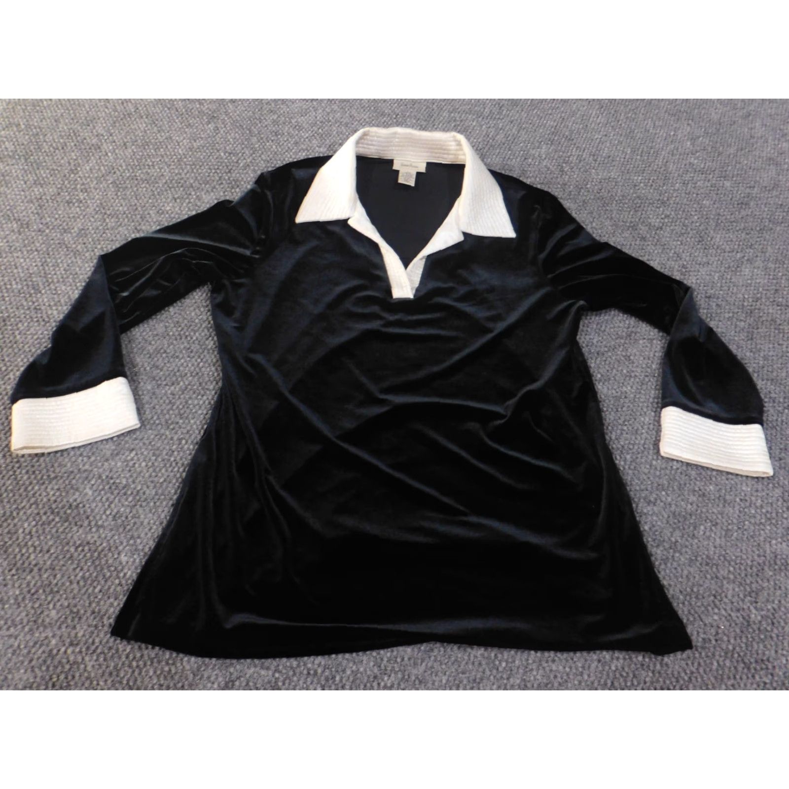 Neiman Marcus Neiman Marcus Sweater Women L Black Velvet Stretch Office Retro Business Crew Neck Long Sleeve Rib Knit Pullover Size L / US 10 / IT 46 - 4 Thumbnail