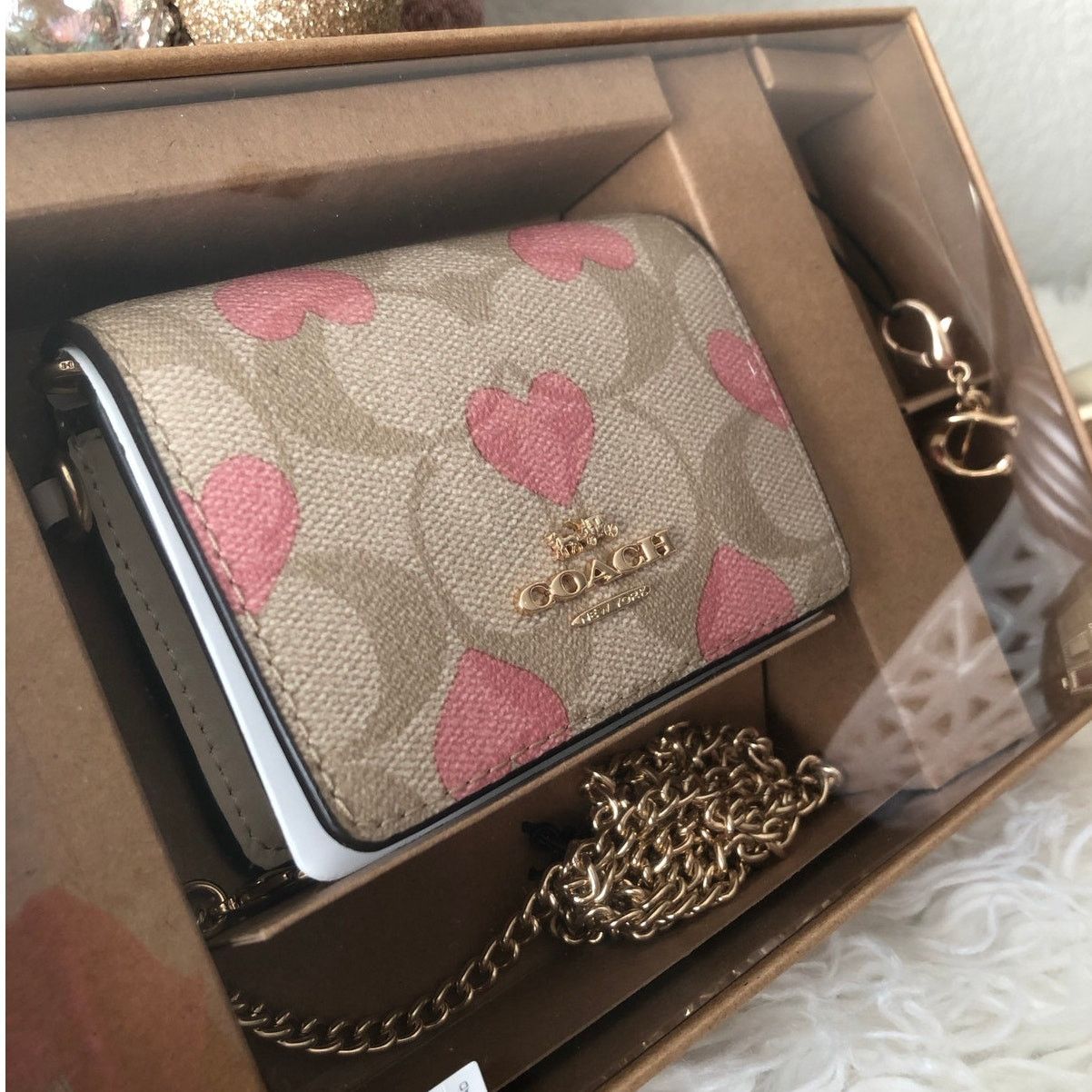 Coach Coach Mini Wallet On A Chain In Signature Canvas Heart Print Size ONE SIZE - 1 Thumbnail
