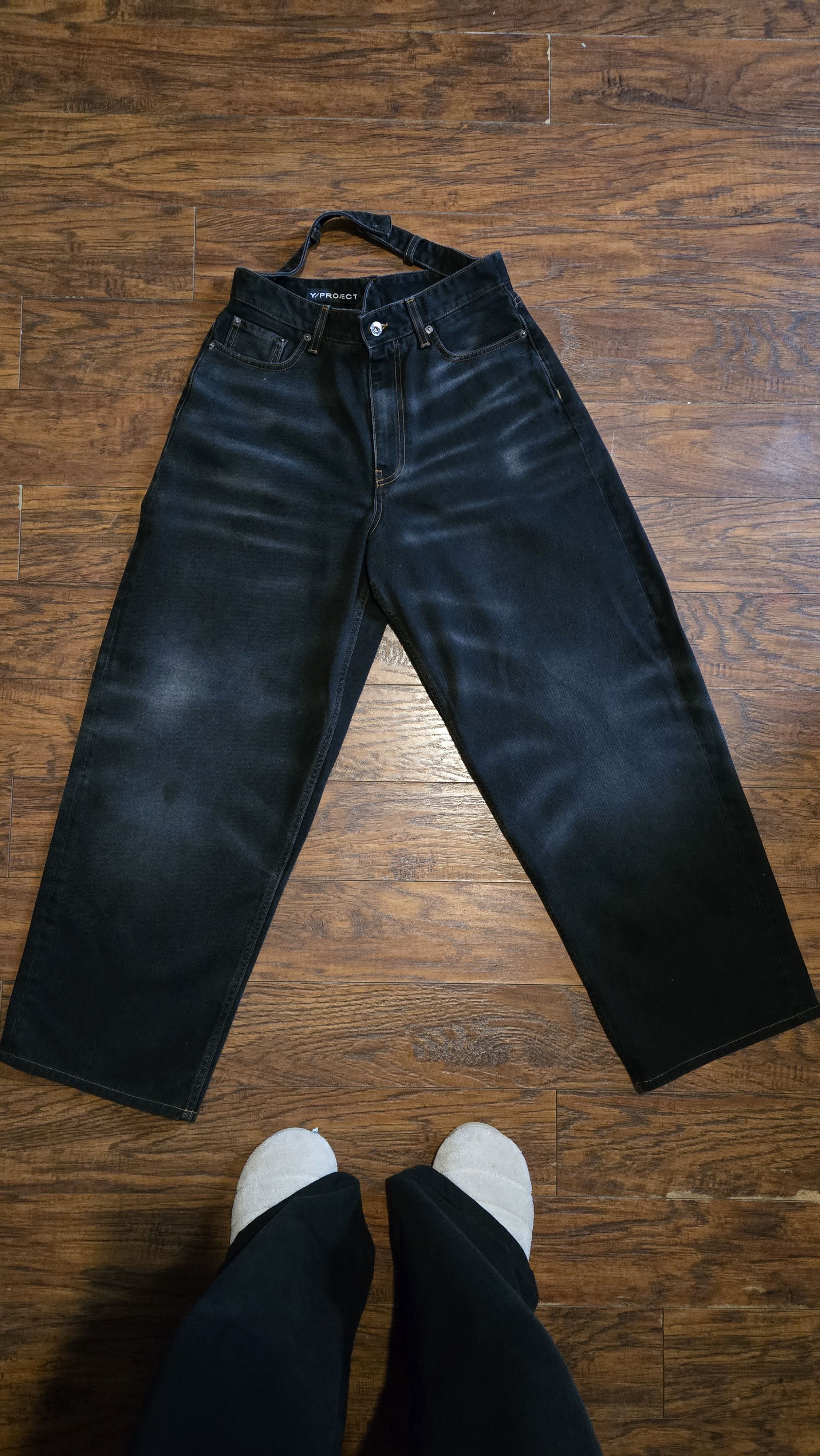 Y/Project Y/PROJECT BLACK MULTI WAISTBANDS JEANS Size US 29 - 1 Thumbnail