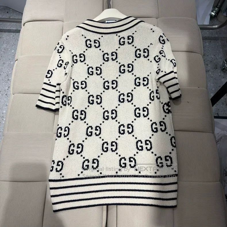 Gucci White old-flowered printed knitted polo shirt