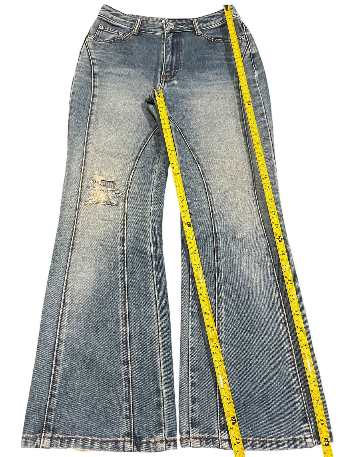 Hysteric Glamour × Japanese Brand Vintage Japanese Brand Blue Washed Distressed Flare Jeans Size 26" / US 2 / IT 38 - 11 Thumbnail