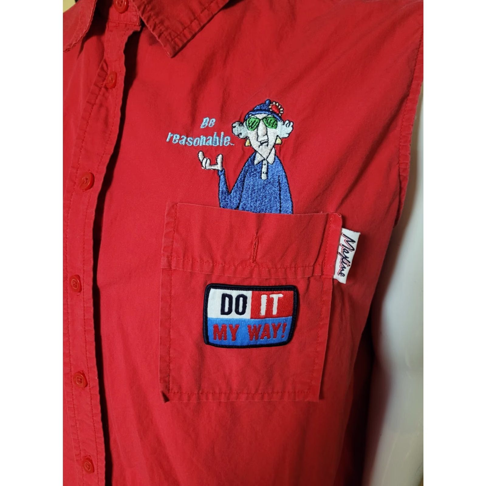 Vintage VINTAGE Maxine Shirt Womens 90s Do It My Way Sleeveless Button Up 20W Red Cotton Oversized Size 3XL / US 20-22 - 2 Thumbnail