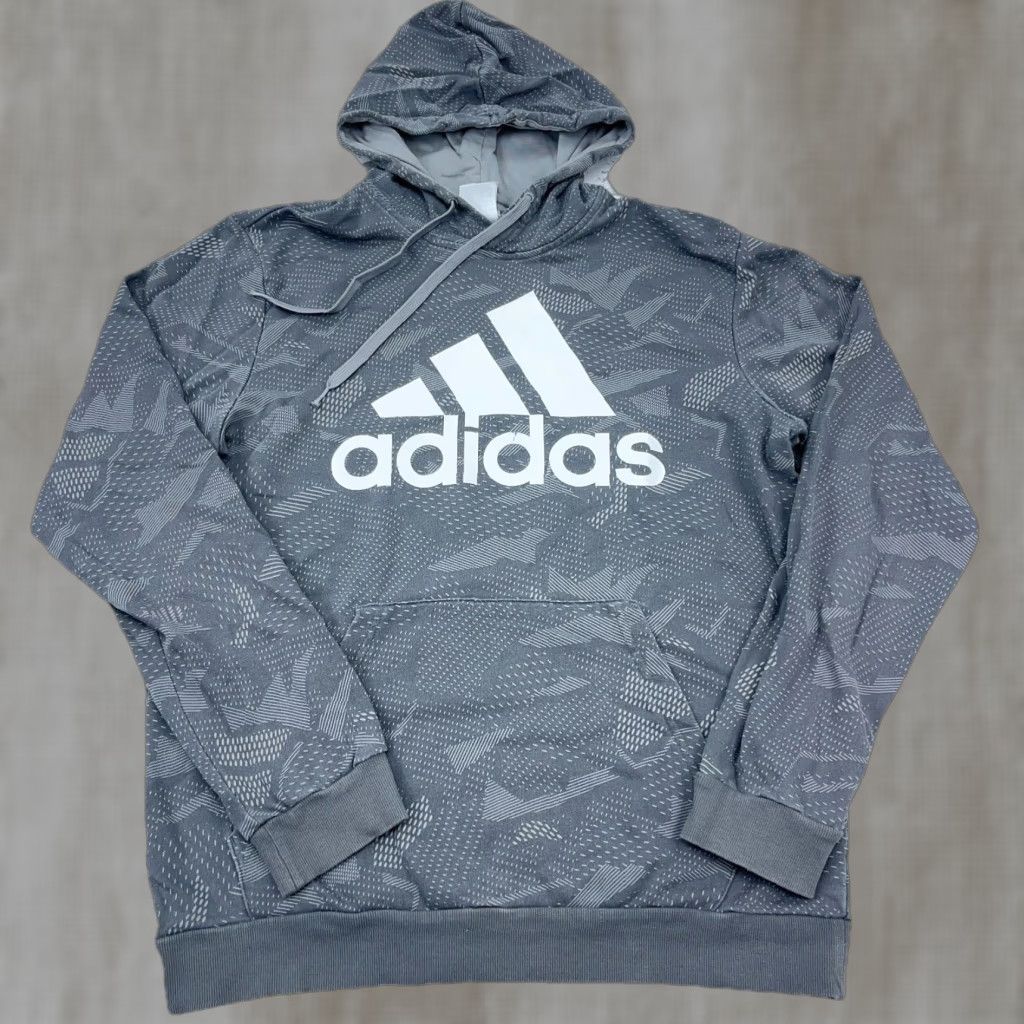 Adidas Adidas Hoodie Men Large Gray White Geometric Camo Sweatshirt Pullover Hooded Sports Hoodie Cozy Cotton Blend Polyester Fleece Pockets Logo Size US L / EU 52-54 / 3 - 1 Thumbnail