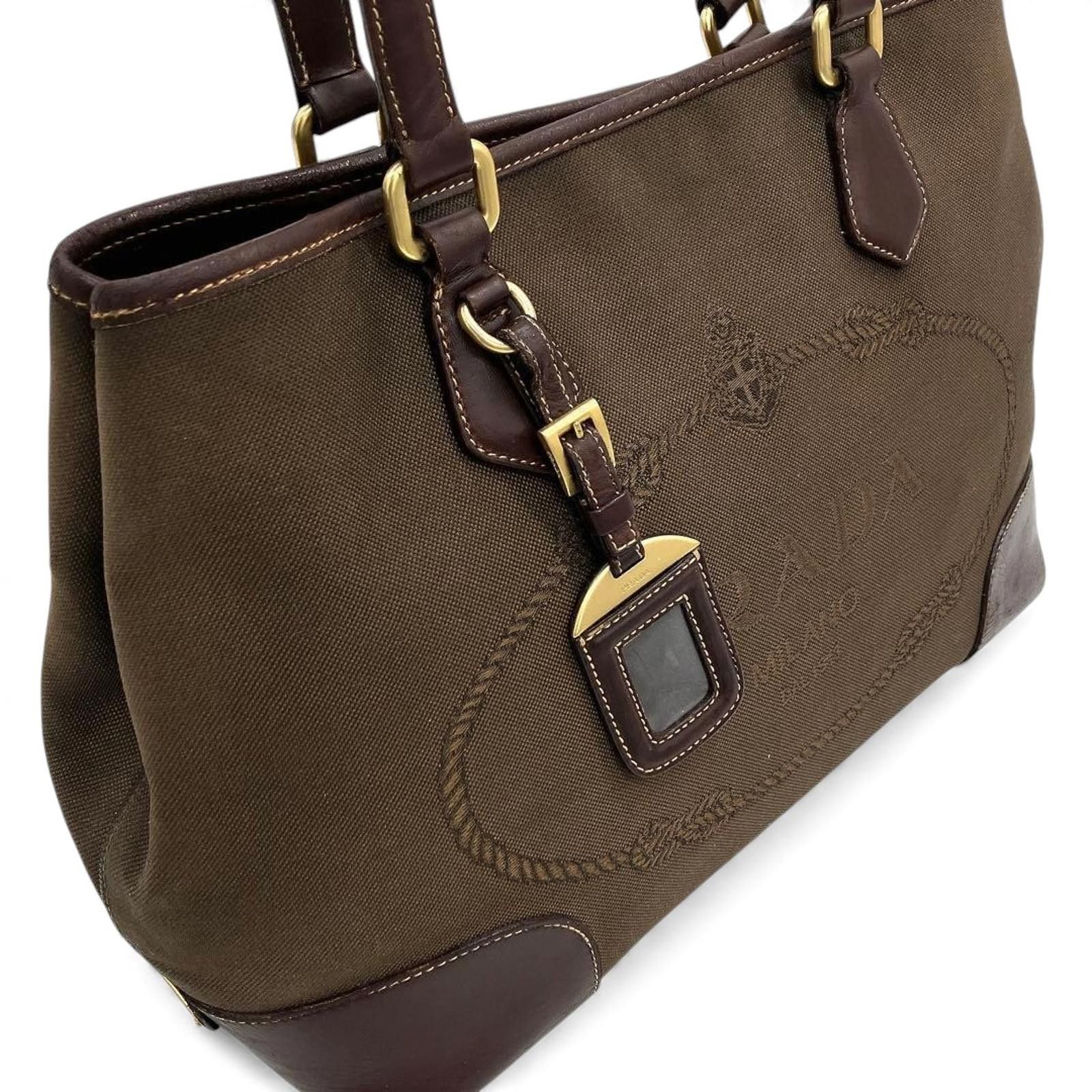 Prada Prada - Brown Canvas Leather Tote Bag Size ONE SIZE - 3 Thumbnail