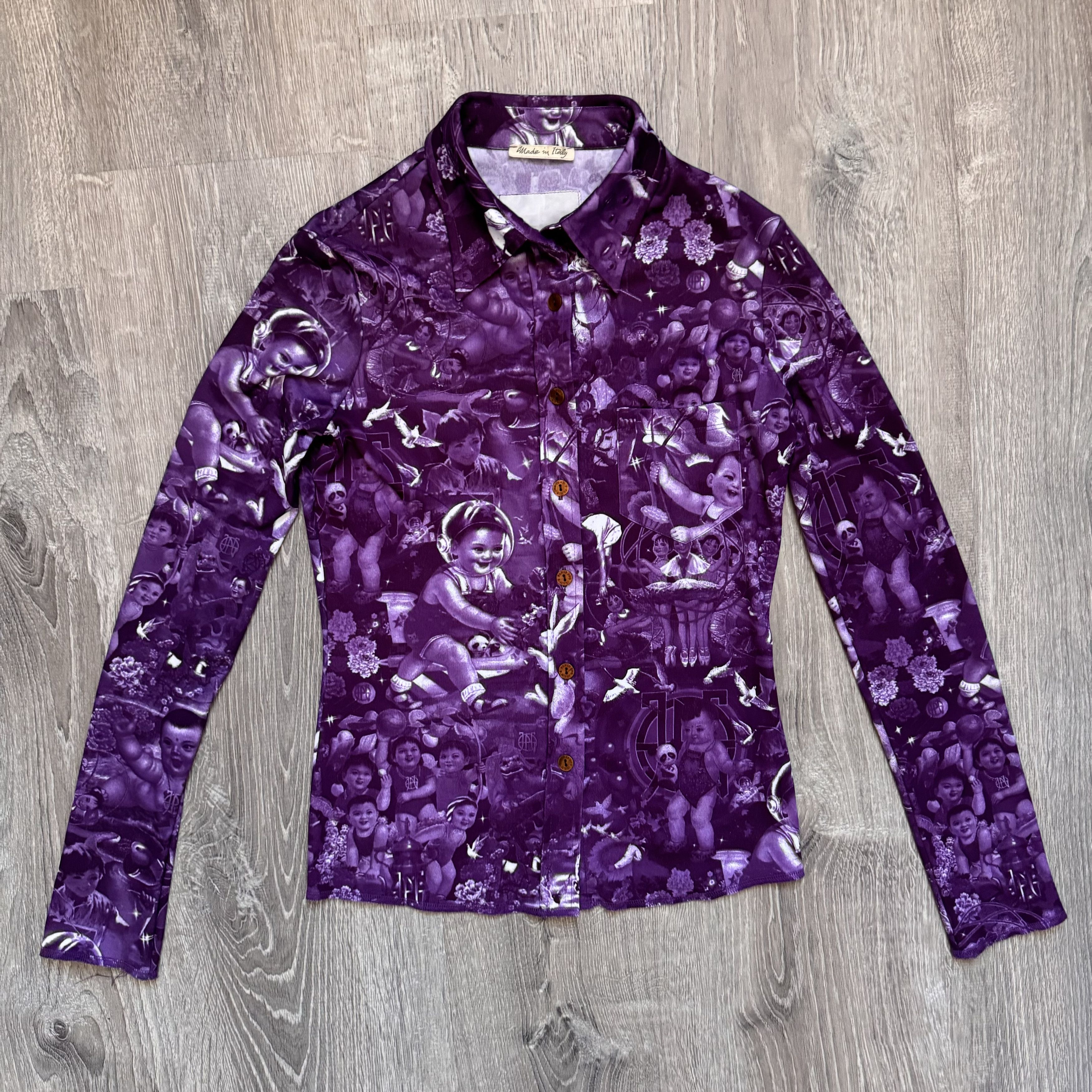 Jean Paul Gaultier Jean Paul Gaultier Chinese Baby Propaganda Purple Shirt Size US S / EU 44-46 / 1 - 1 Thumbnail
