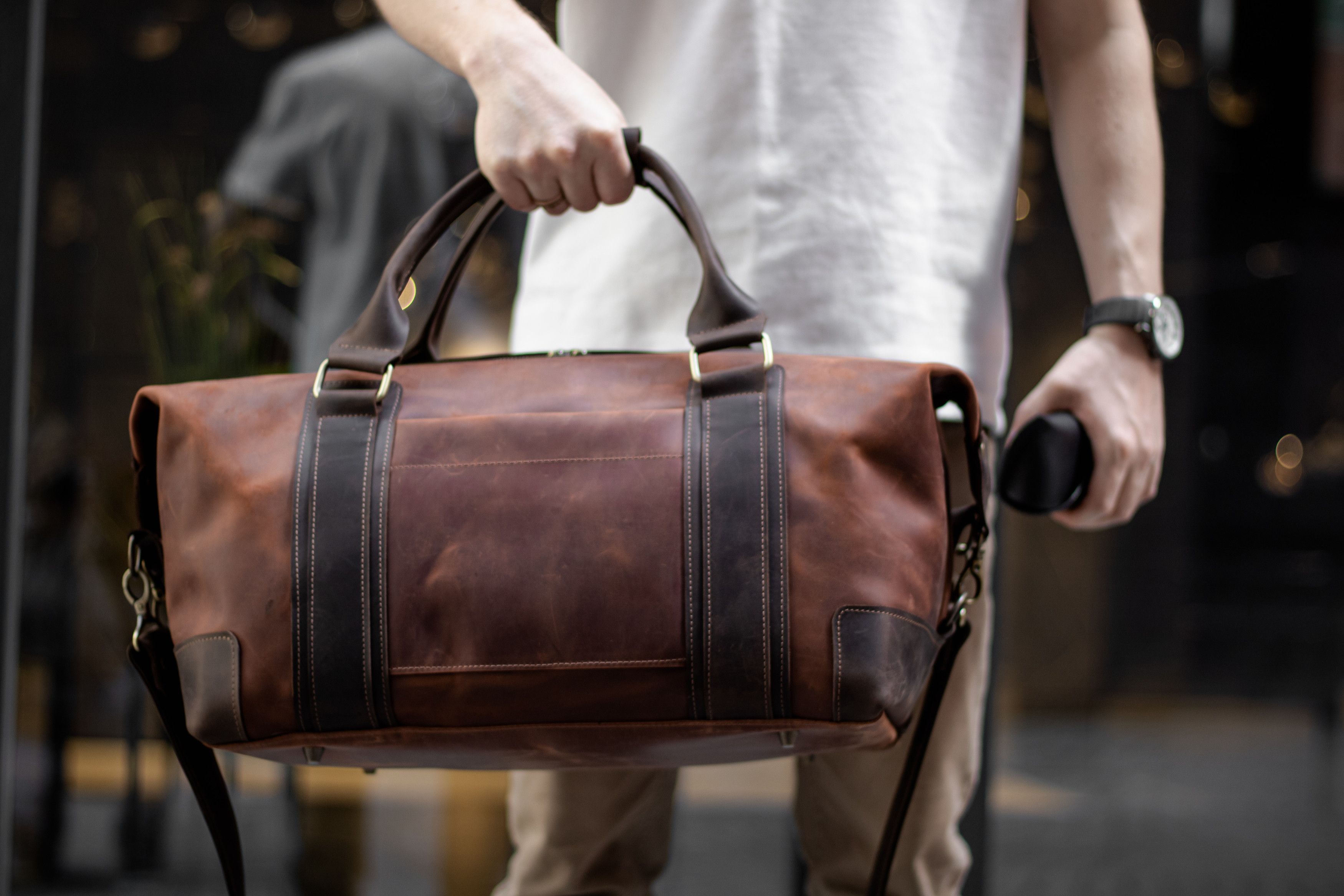 Handmade Genuine vintage leather travel bag. Gym bag. Duffel Bag Size ONE SIZE - 3 Thumbnail