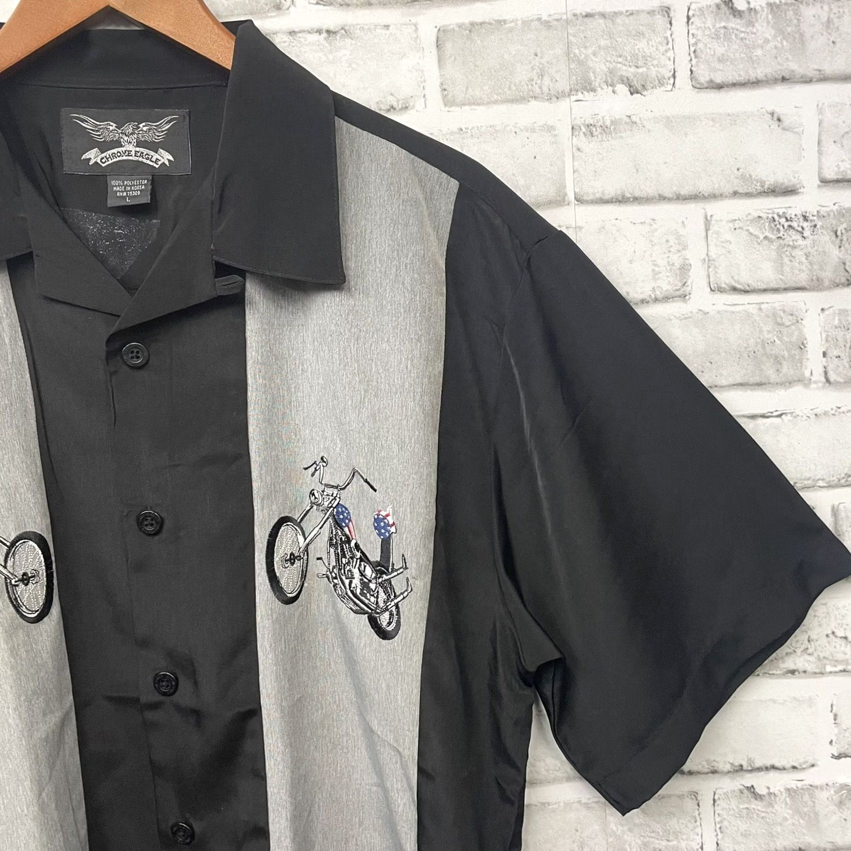 Vintage Chrome Eagle Polyester Motorcycle Shirt Mens L Gray Short Sleeve Button-Down Size US L / EU 52-54 / 3 - 2 Thumbnail