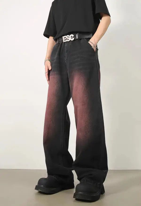 Japanese Brand Kahori x naga Retro washed red design wide leg jeans Size US 34 / EU 50 - 7 Thumbnail