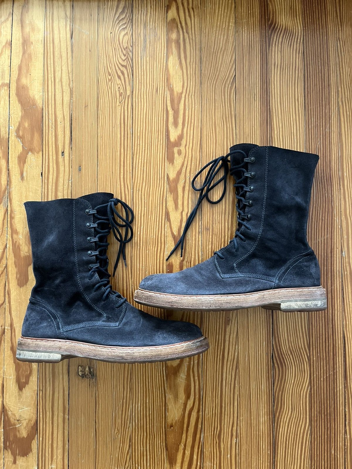 Ann Demeulemeester Ann Demeulemeester SS12 Fango Suede Combat Boots Black Size US 10.5 / EU 43-44 - 1 Thumbnail