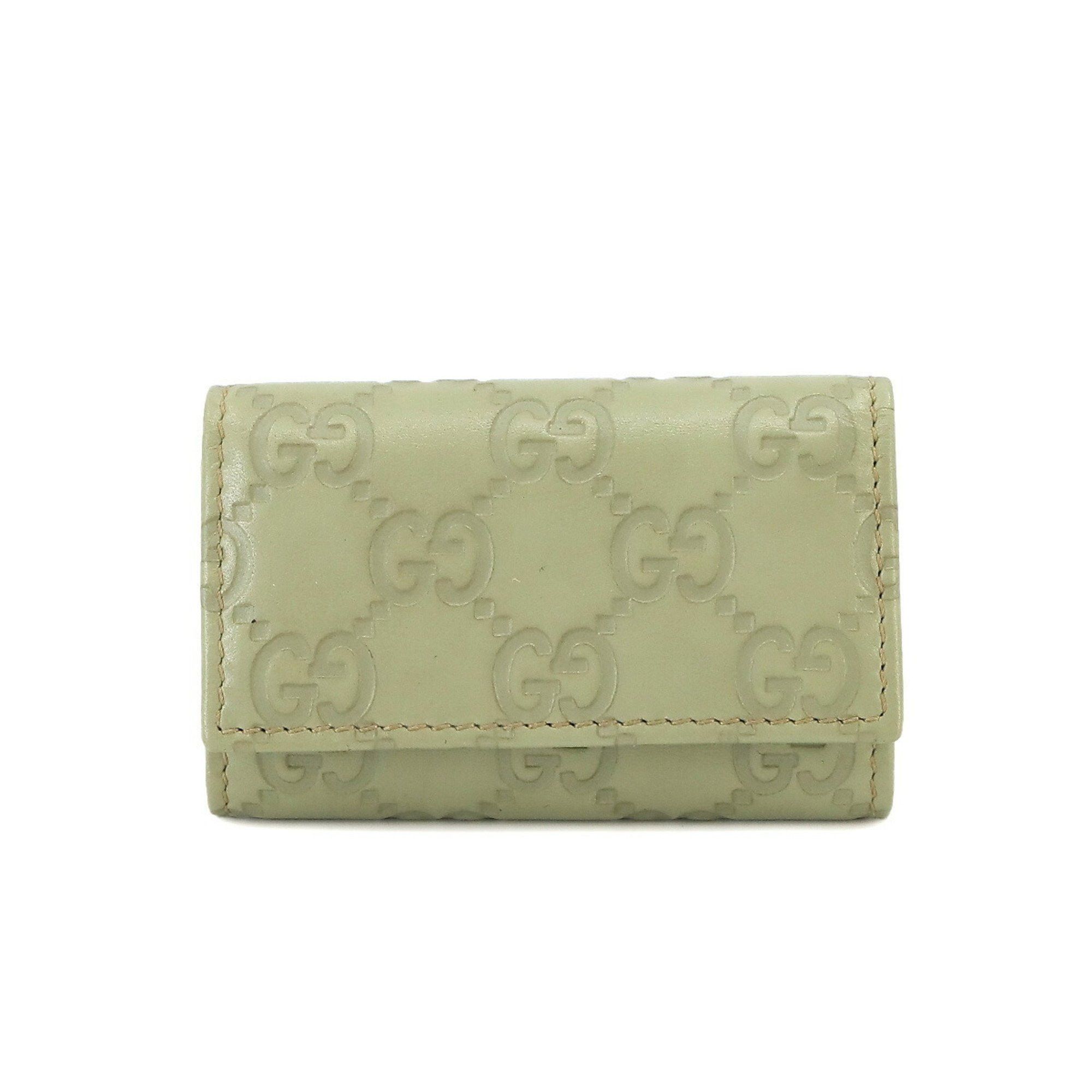 image of Gucci Guccissima 6-Ring Key Case Leather Light Green 138093 Gold Hardware Key Case, Women's