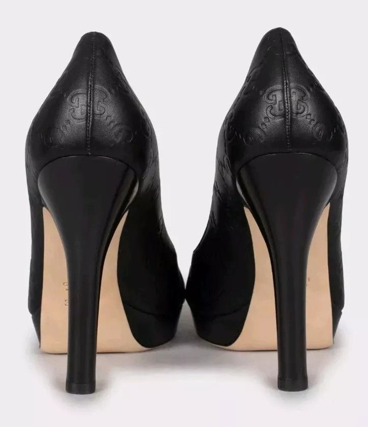 Gucci Guccissima GG monogram black leather horsebit peep toe Size US 9.5 / IT 39.5 - 4 Thumbnail