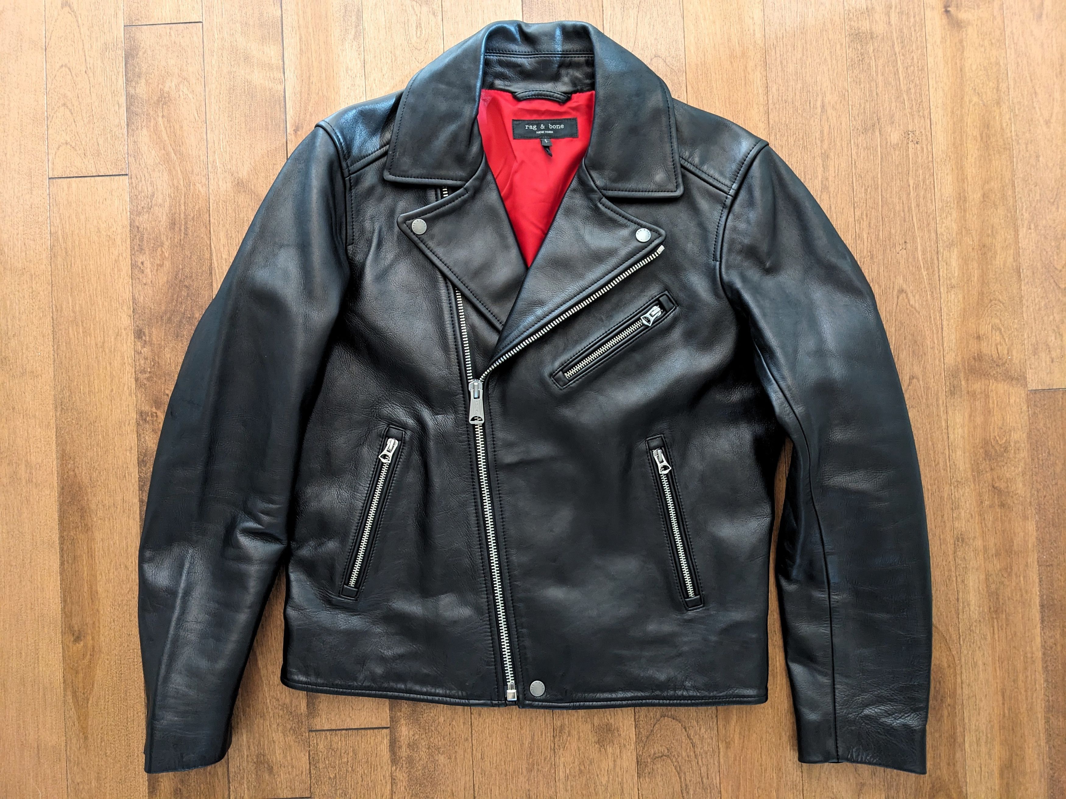 image of Rag Bone Rag & Bone Buzz Leather Cross-Zip Jacket in Black, Men's (Size Medium)