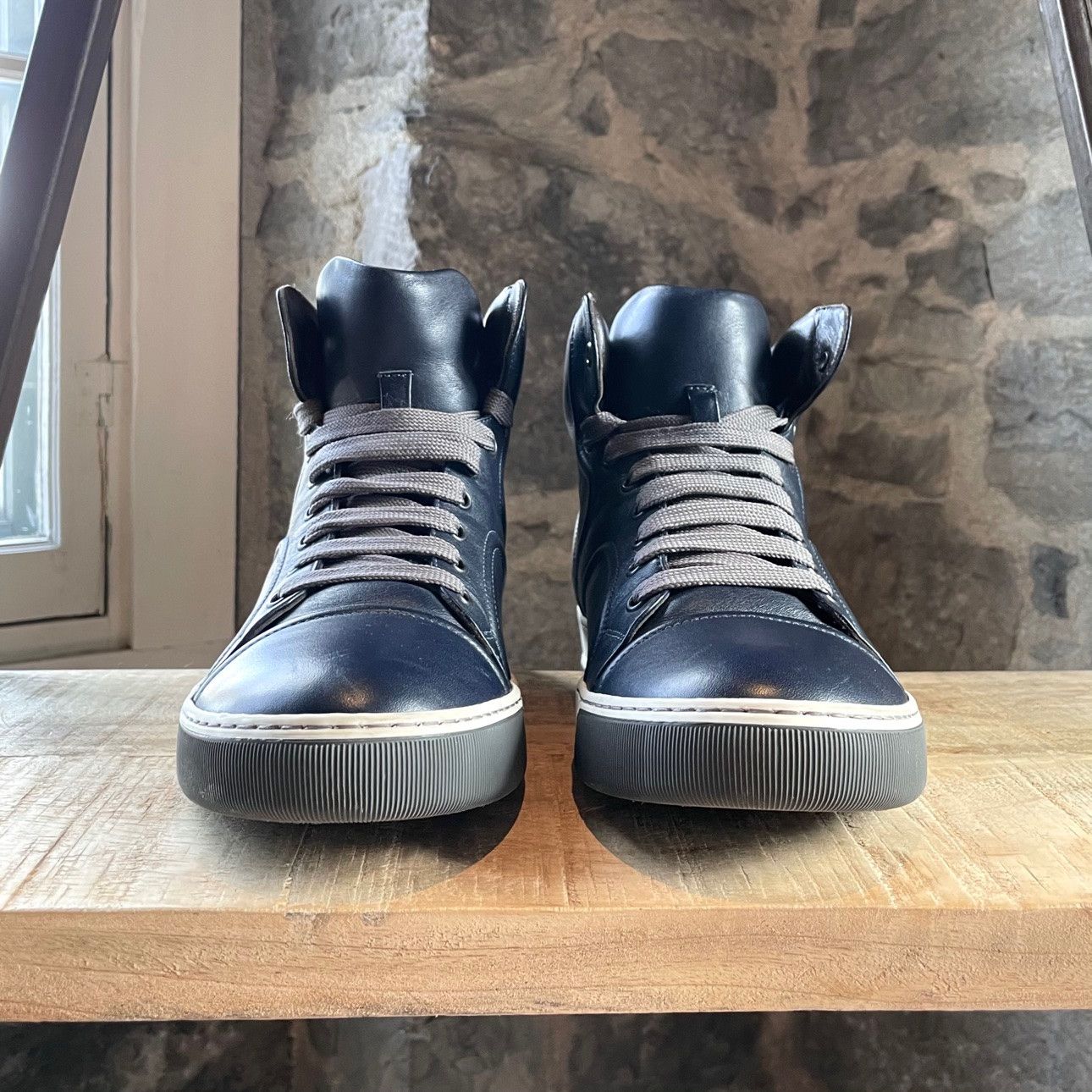 Lanvin Lanvin Navy Leather High Top Sneakers Size US 8 / EU 41 - 3 Thumbnail