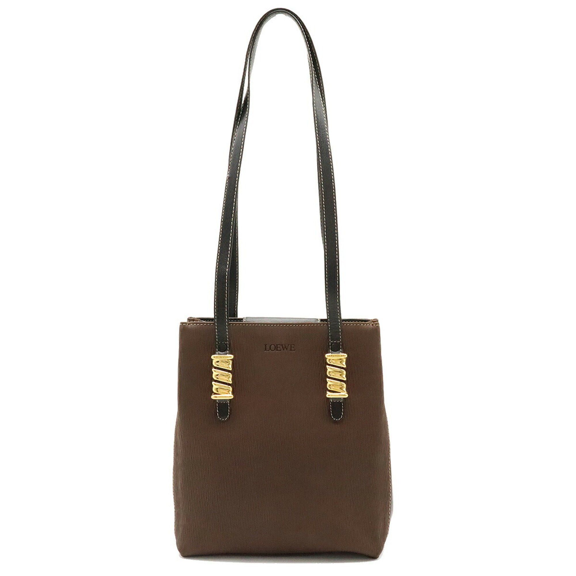 image of Loewe Velazquez Twist Tote Bag Shoulder Bicolor Leather Nubuck Black Brown, Women's