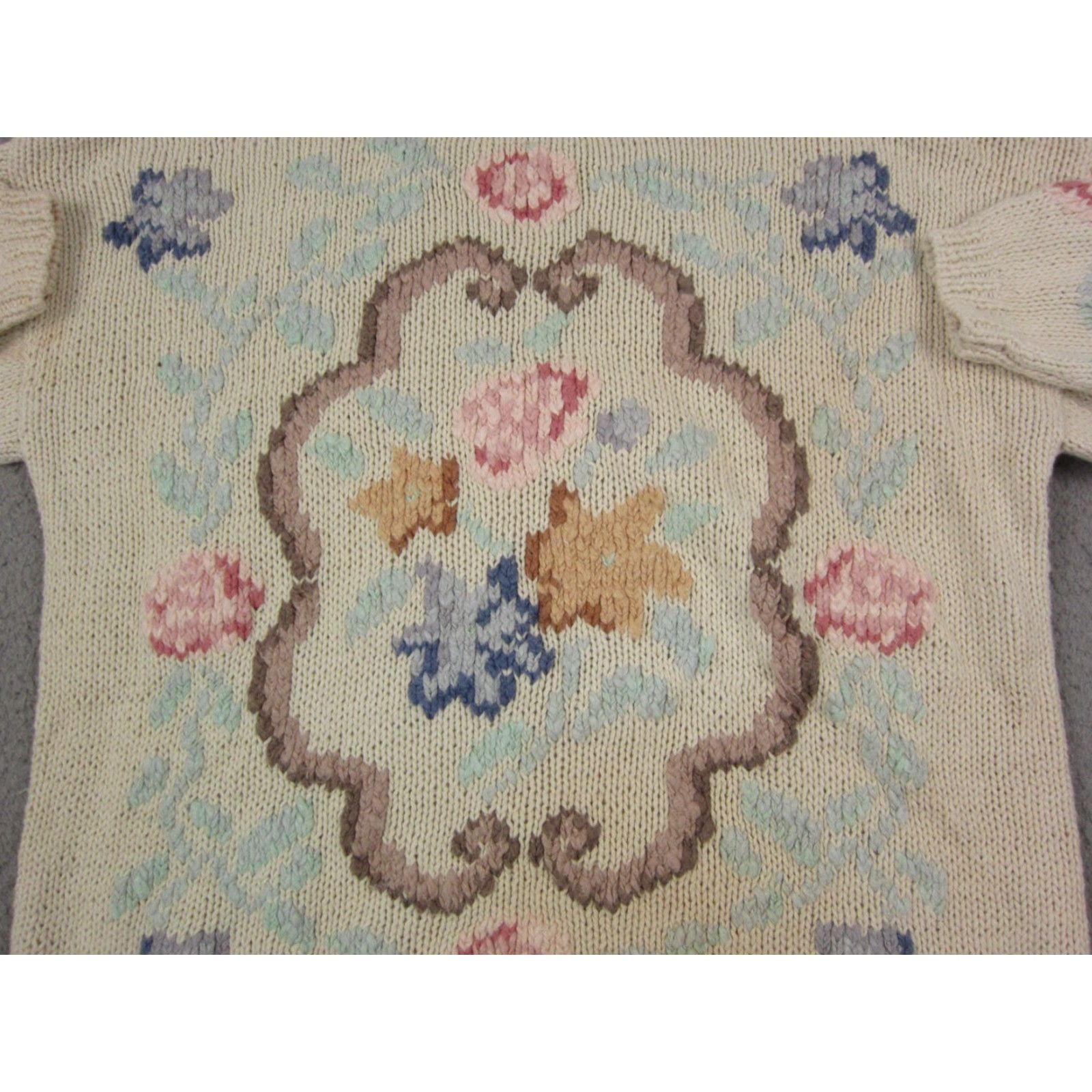 Vintage VINTAGE Michelle Stuart Sweater Women L Crew Neck Floral Knit Pullover 90s Ivory Size L / US 10 / IT 46 - 2 Thumbnail