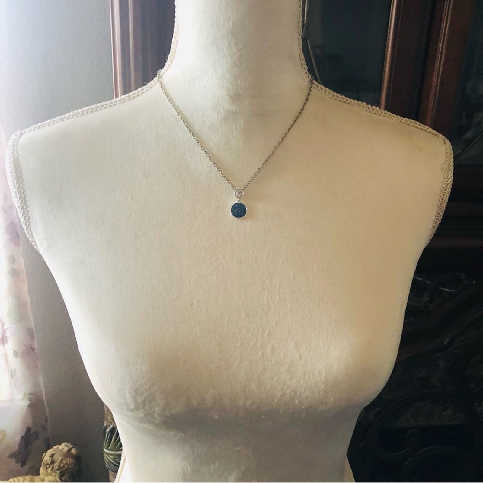Jewelry Blue sparkle faux drusy pendant on chain necklace Size ONE SIZE - 6 Thumbnail