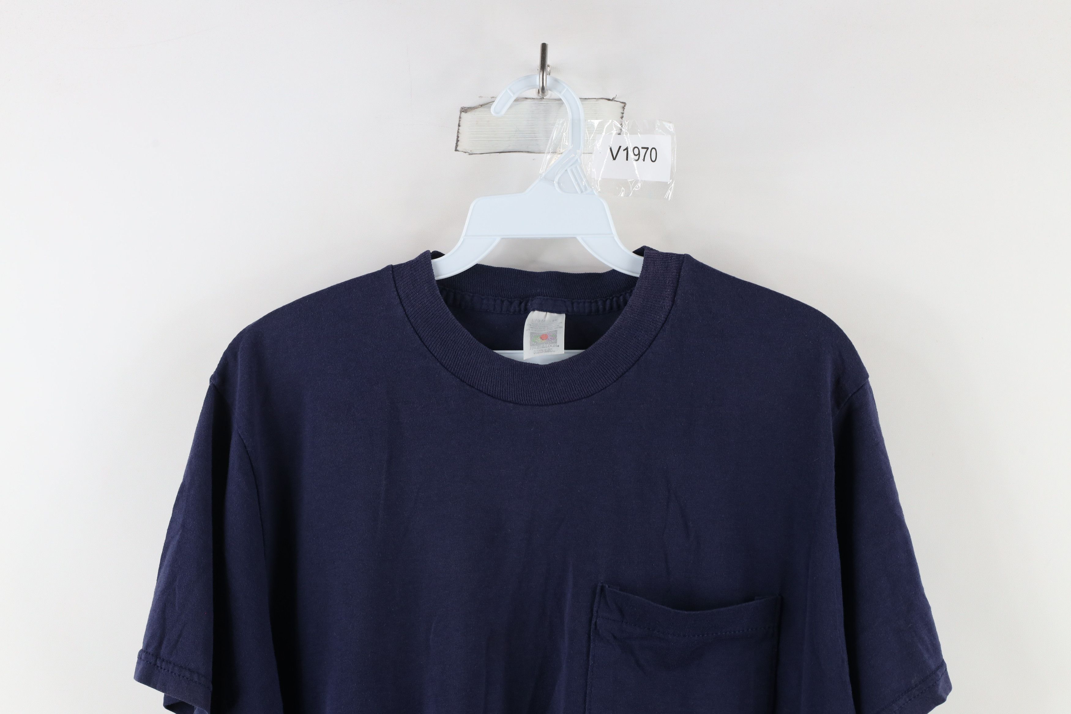 Vintage Vintage 90s Streetwear Blank Pocket T-Shirt Navy Blue Size US L / EU 52-54 / 3 - 2 Thumbnail