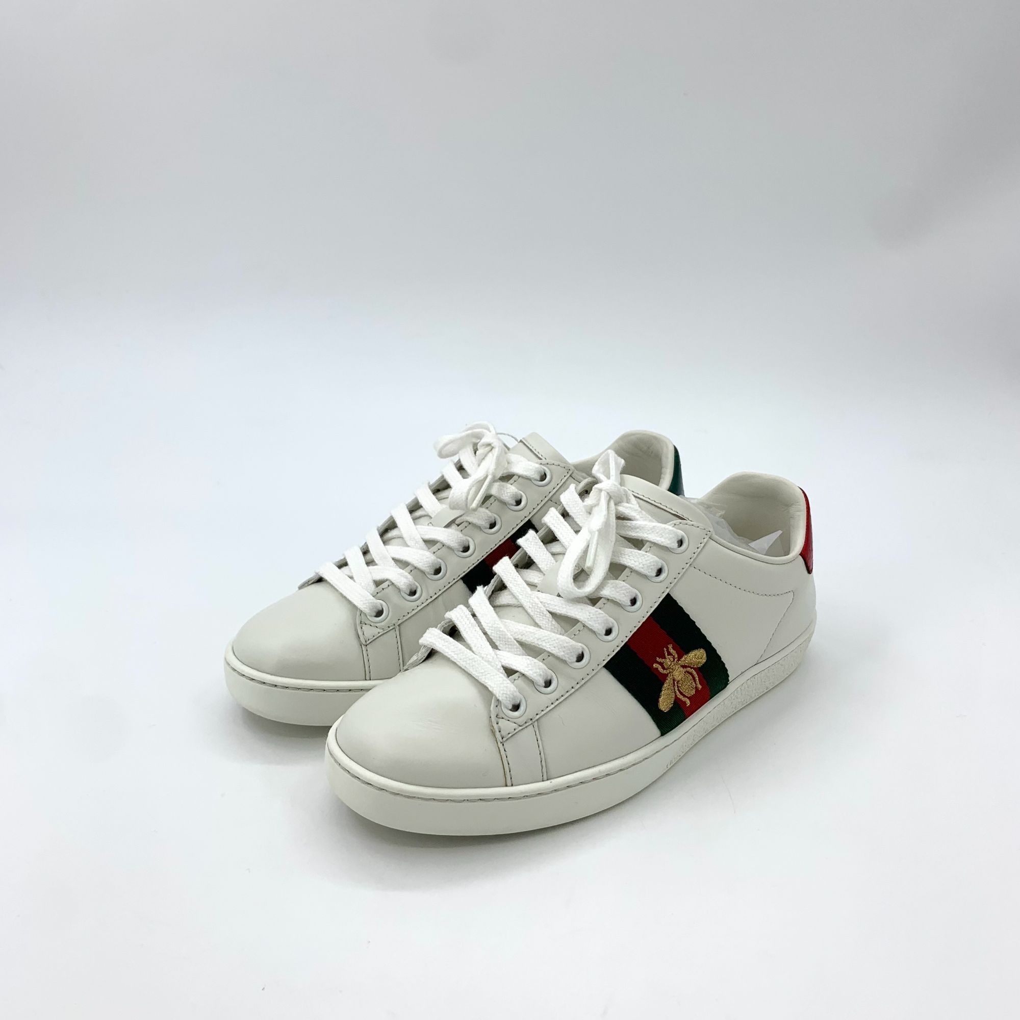 Gucci Gucci Ace Series White Leather Sneakers With Red & Green Web Size US 5 / IT 35 - 1 Thumbnail
