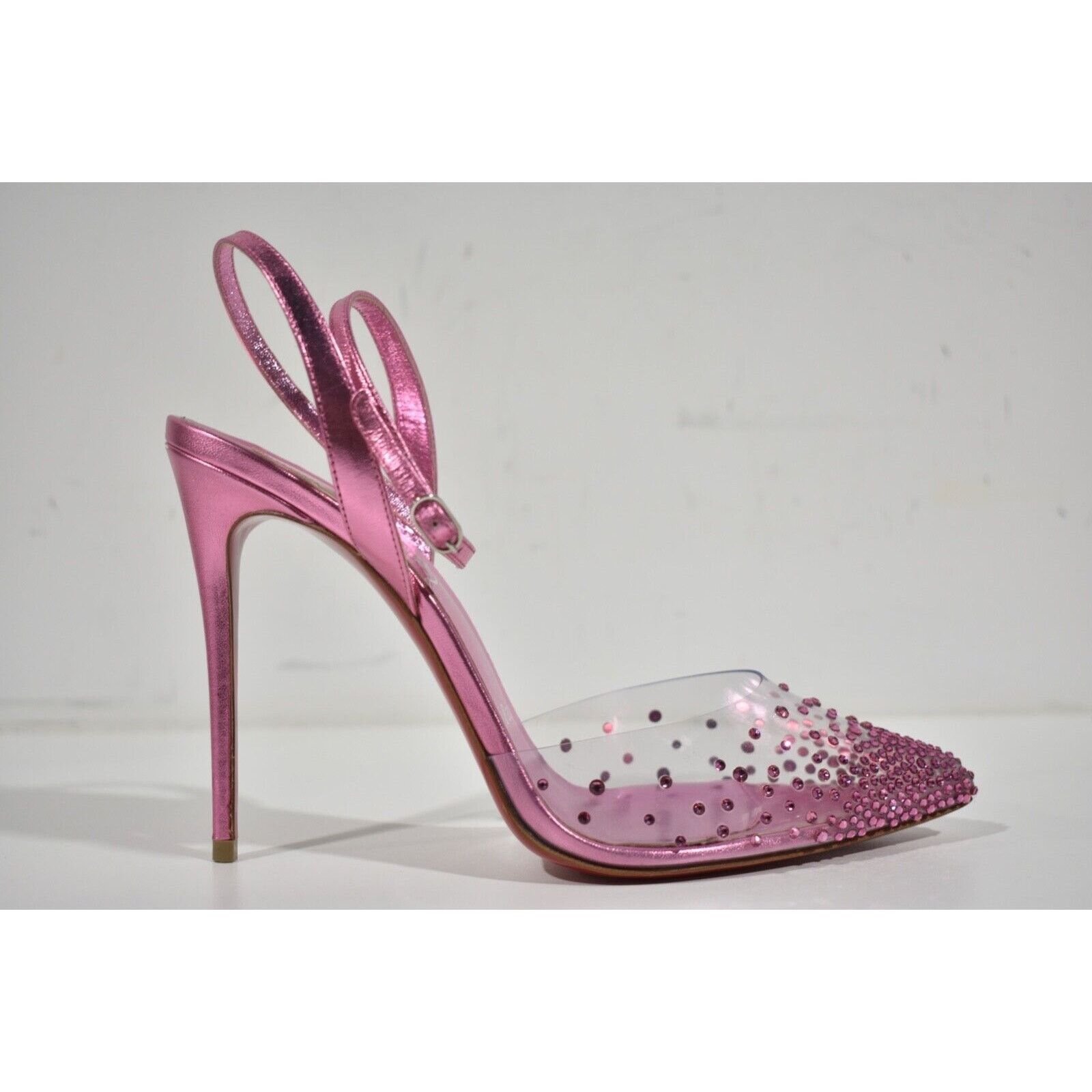 Christian Louboutin Spikaqueen 100 Pink PVC Ankle Strap Sandal Heel Pump 38.5 Size US 8.5 / IT 38.5 - 2 Thumbnail