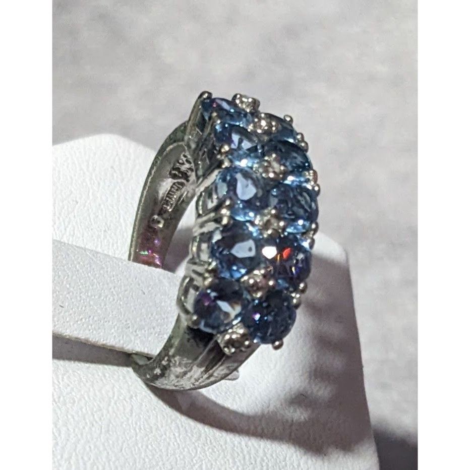 Other Blue And Clear Gemmed Double Row Silver Tone Ring Size 5 3/4 Size ONE SIZE - 2 Thumbnail