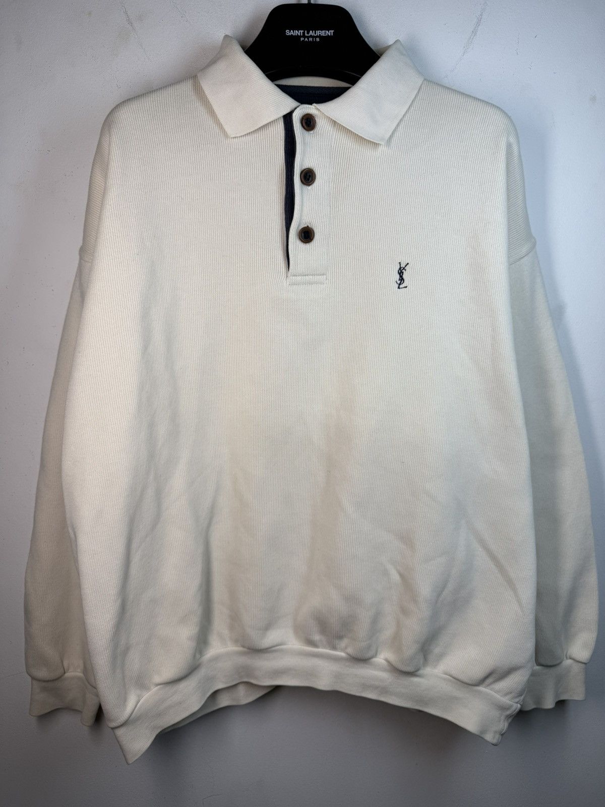Yves Saint Laurent 90s YSL Sweatshirt White/Sweater Vintage Quarter Zip Up Size US XL / EU 56 / 4 - 4 Thumbnail