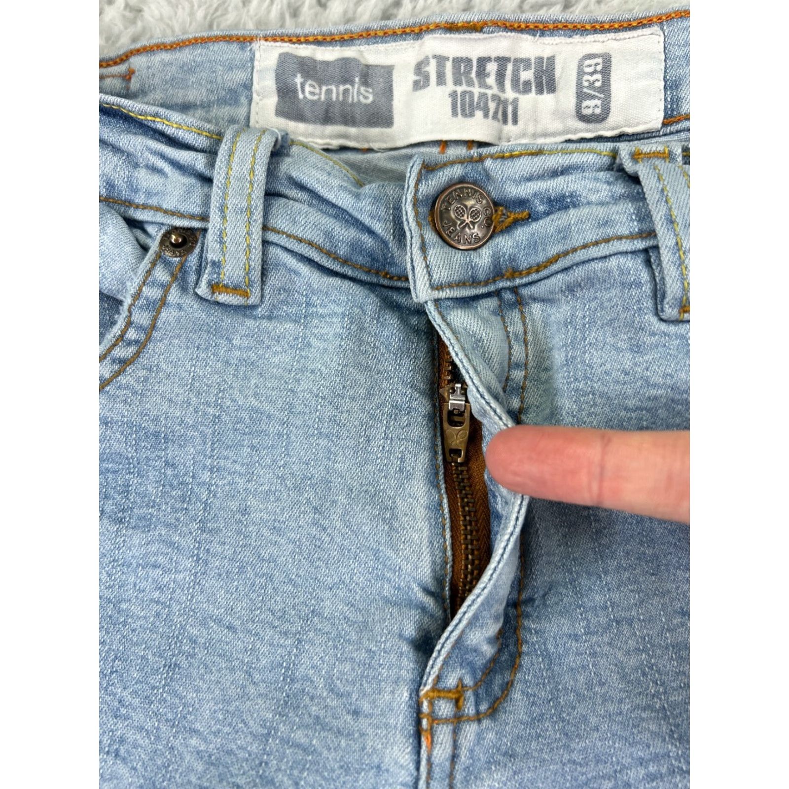 CO Tennis Jeans Co Jeans Women's 27x33 Blue Denim Distressed Flared 9 Regular Inseam 33 Cotton Blend 5-Pocket Closure Zip Vintage No Size 30" / US 8 / IT 44 - 5 Thumbnail