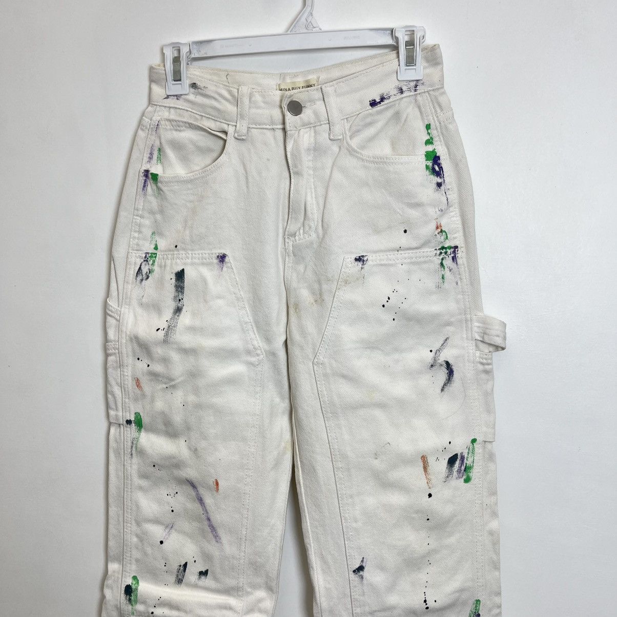 Designer RARE Painted Double Knee Carpenter Japanese Work Style Size US 29 - 2 Thumbnail