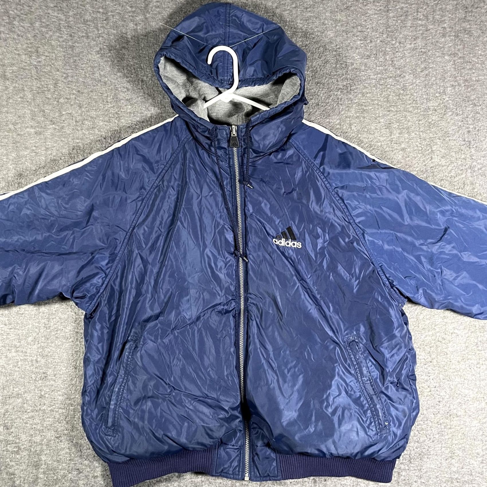 Adidas Adidas Jacket Mens XL Blue Gray Reversible Hooded Full Zip Winter Bomber Vintage Size US XL / EU 56 / 4 - 5 Thumbnail