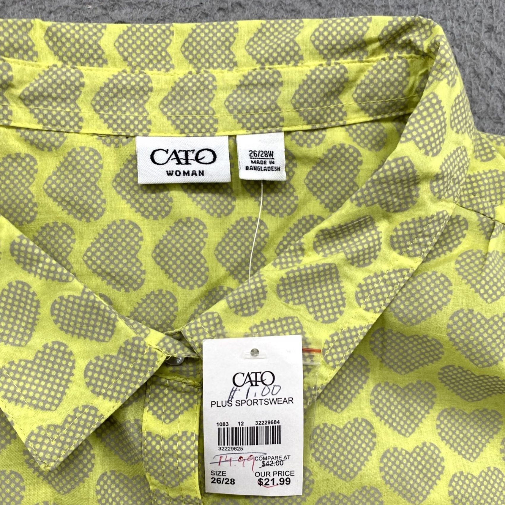 Vintage VINTAGE Cato Shirt Button-Up Heart Pattern Long Sleeve Green Women’s 26/28W NEW Size 4XL / US 24-26 - 2 Thumbnail