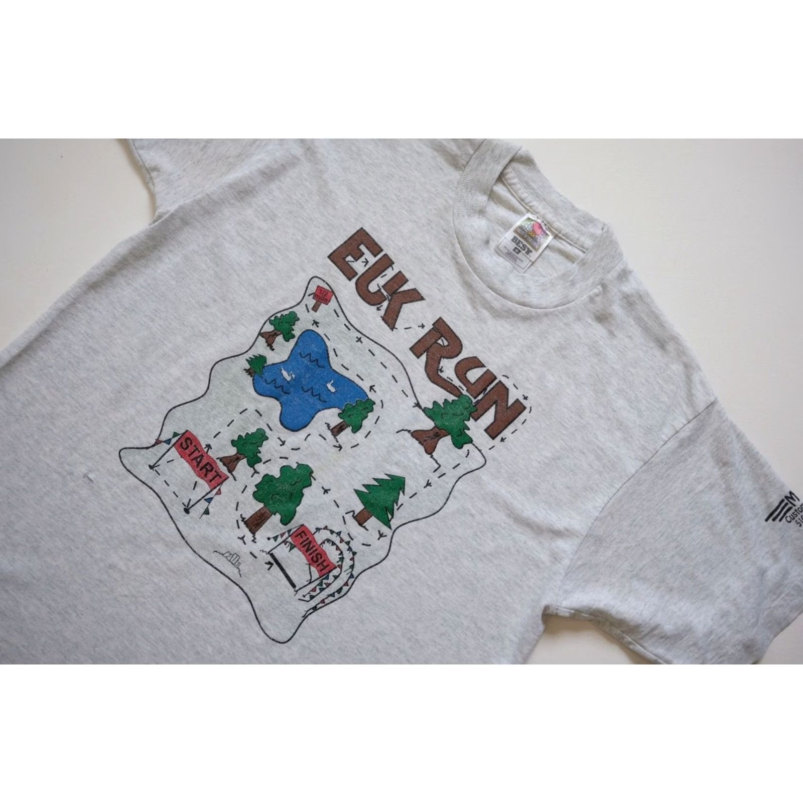 Fruit Of The Loom VINTAGE Fruit of the Loom T-Shirt Gray 90s Marathon Outdoor Camping Single Stitch Crew Neck Short Sleeve MD Men Boys? Size US M / EU 48-50 / 2 - 4 Thumbnail