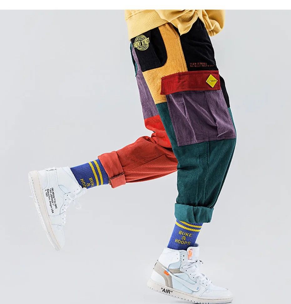 Japanese Brand Corduroy Casual Pants Men Colorful Harem Joggers Sweatpants Size US 33 - 5 Thumbnail