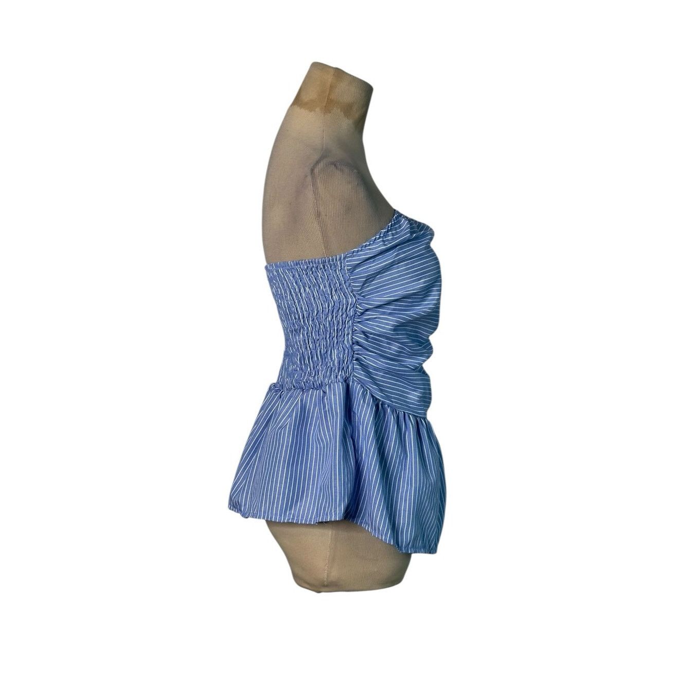 Shein Shein blue white pinstripes strapless peplum top size M Size M / US 6-8 / IT 42-44 - 5 Thumbnail