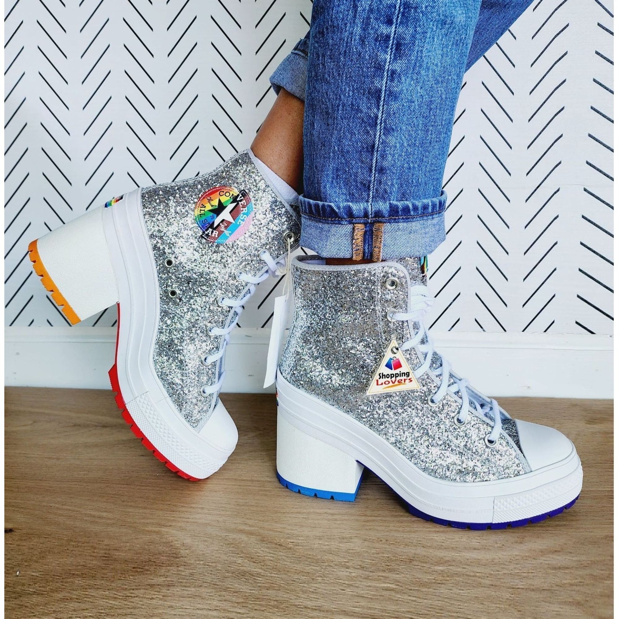 Converse Chuck 70 Luxe 8.5 Women Heel Shoes Boots Platform Gli in Silver