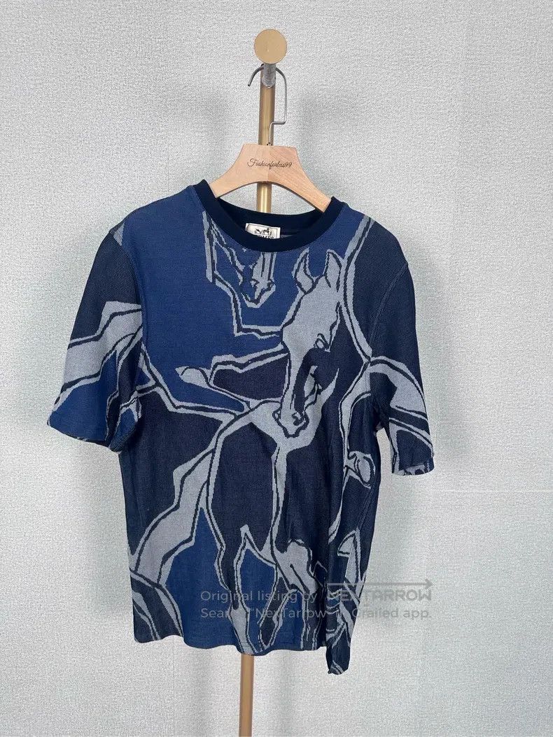 Hermes Navy blue graffiti knitted short-sleeve